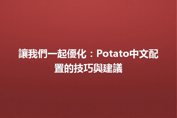 讓我們一起優化🌟：Potato中文配置的技巧與建議