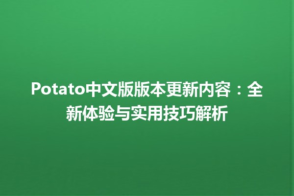 🎉 Potato中文版版本更新内容：全新体验与实用技巧解析 🚀