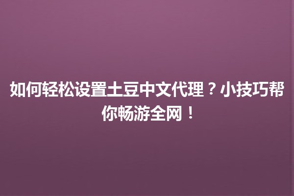 🍟 如何轻松设置土豆中文代理？小技巧帮你畅游全网！