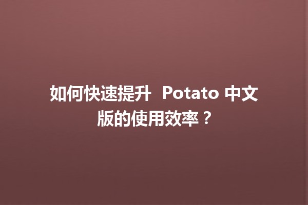 如何快速提升 🍟 Potato 中文版的使用效率？