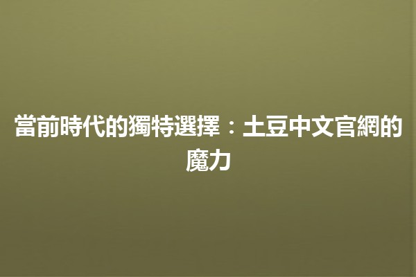 當前時代的獨特選擇：🌟土豆中文官網的魔力