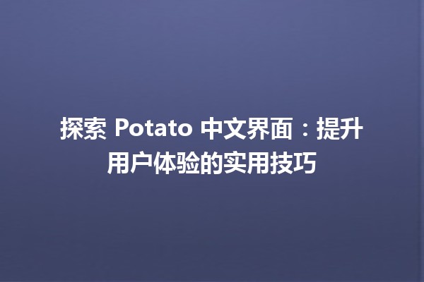 探索 Potato 中文界面✨🚀：提升用户体验的实用技巧