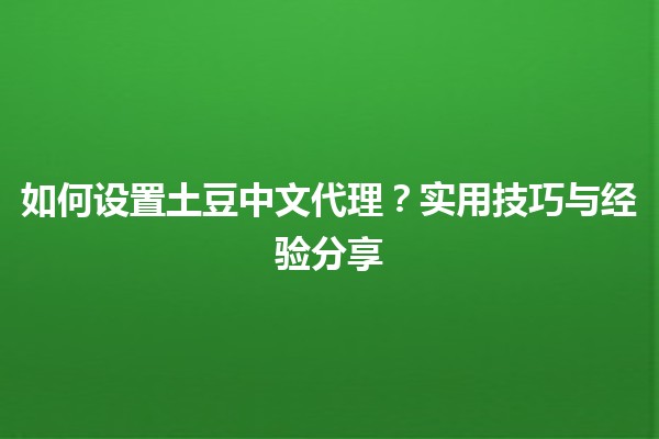 如何设置土豆中文代理？实用技巧与经验分享 🥔✨